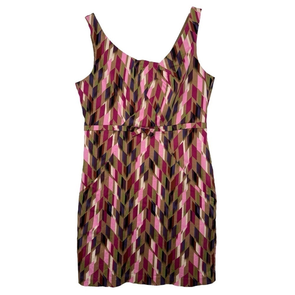Vintage Mod Geometric Print Dress Size 14 Pink Brown Y2K Liz Claiborne